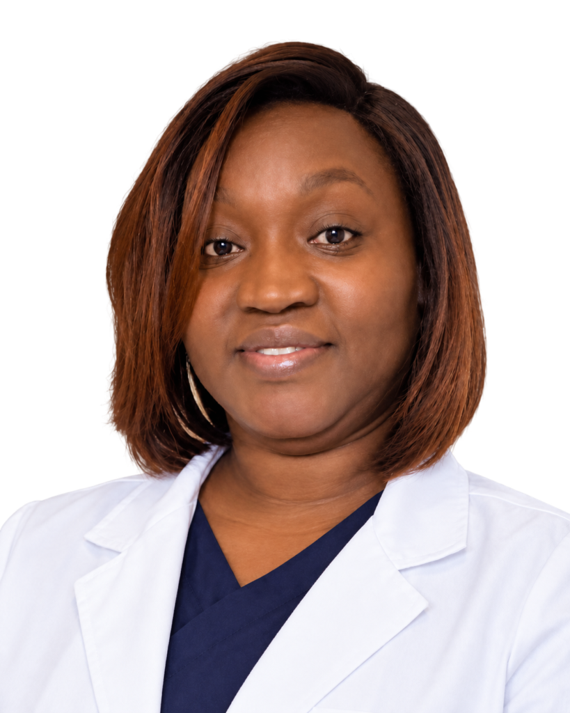 Prisca Oketch wearing a white coat
